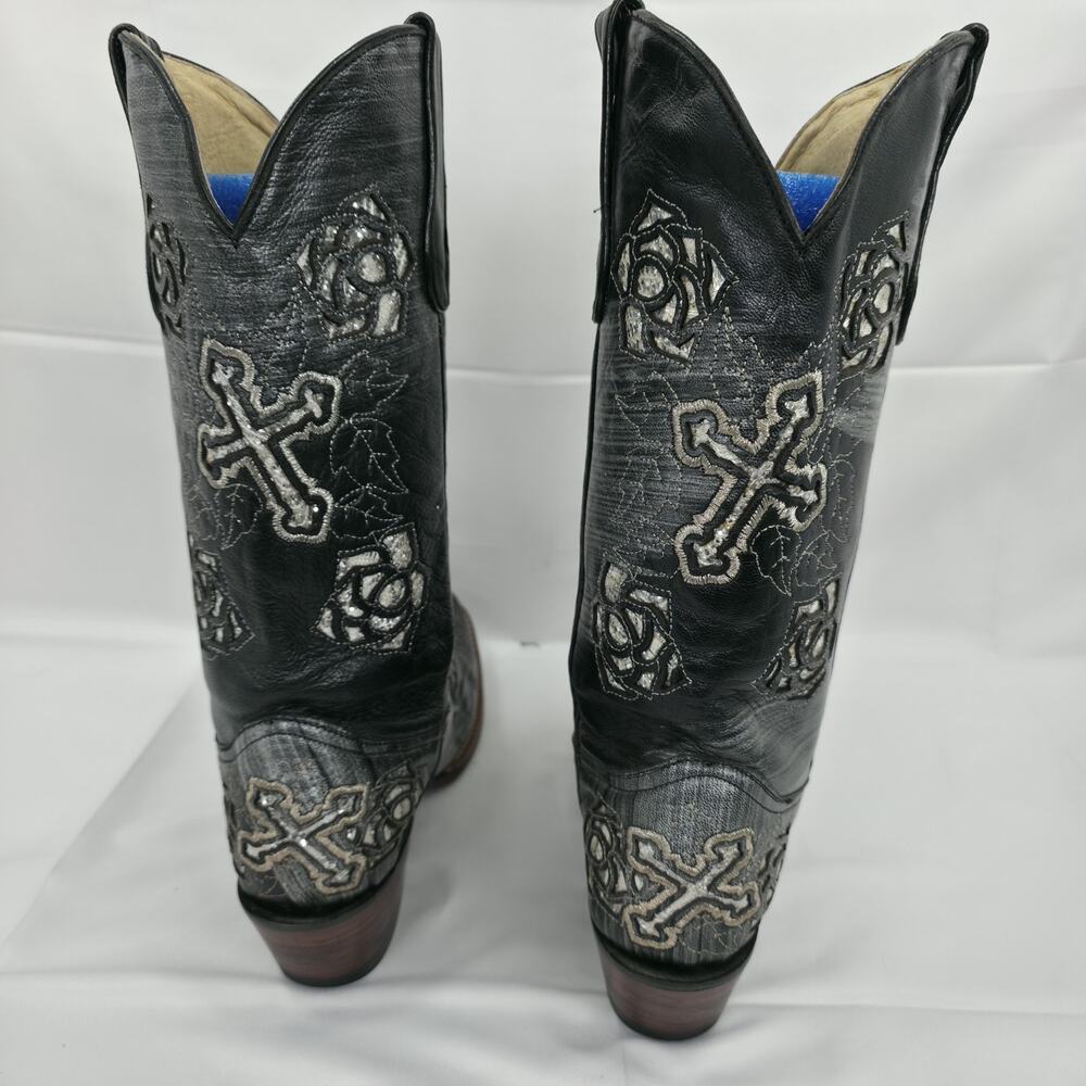 Ferrini Womens Cowboy Boots Size 9 B Black Leather Cross Rose Gothic Western - Picture 7 of 14